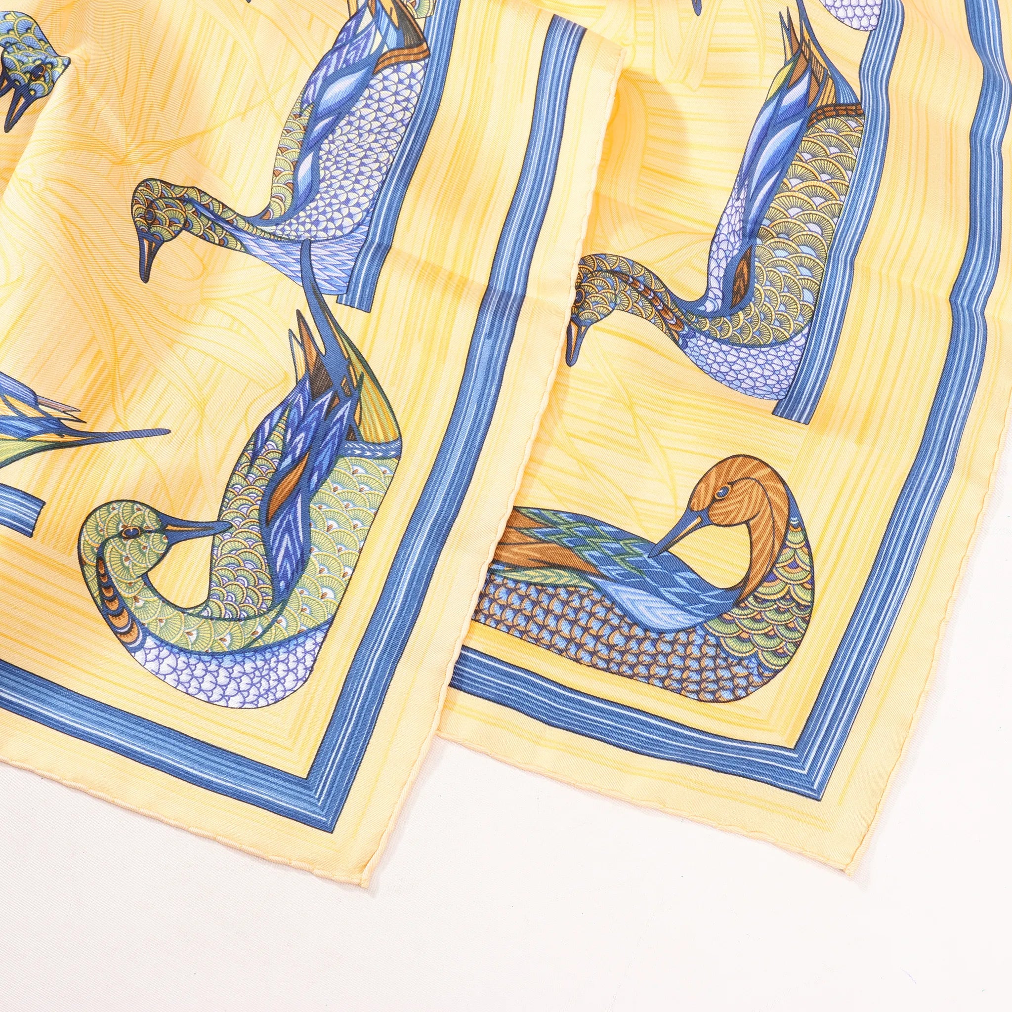 Hermès Carré 90 "La Mare aux Canards" Silk handkerchief in Yellow