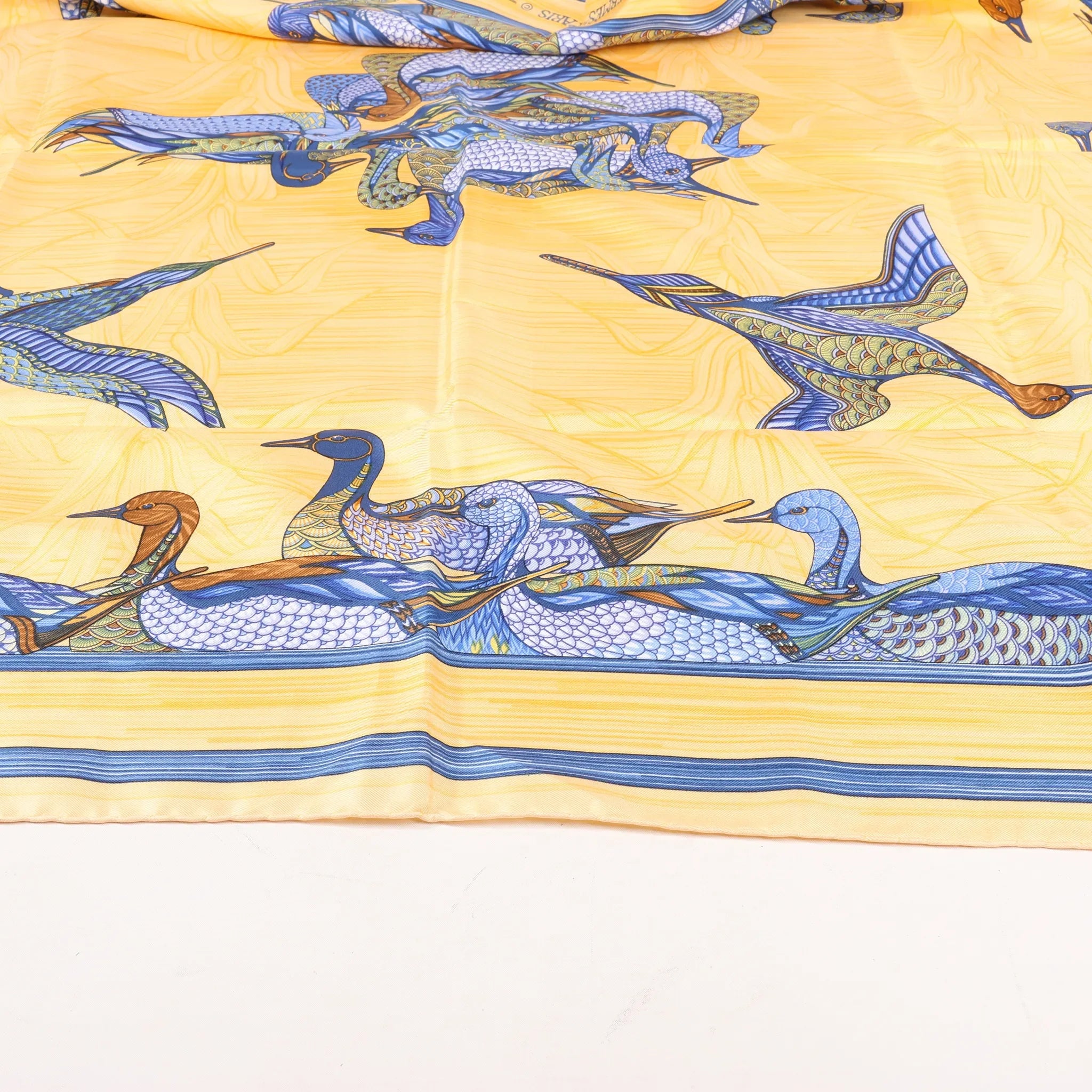 Hermès Carré 90 "La Mare aux Canards" Silk handkerchief in Yellow