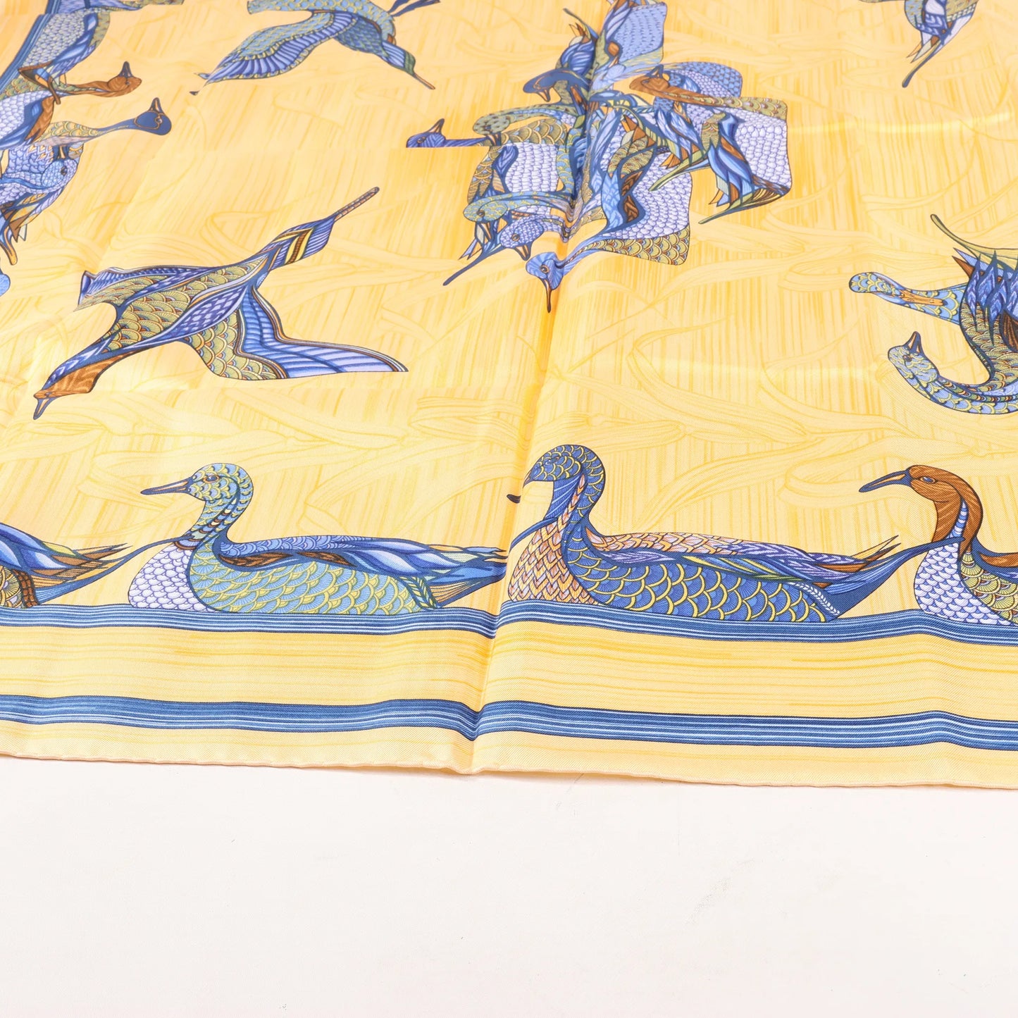Hermès Carré 90 "La Mare aux Canards" Silk handkerchief in Yellow
