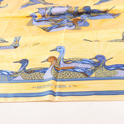 Hermès Carré 90 "La Mare aux Canards" Silk handkerchief in Yellow