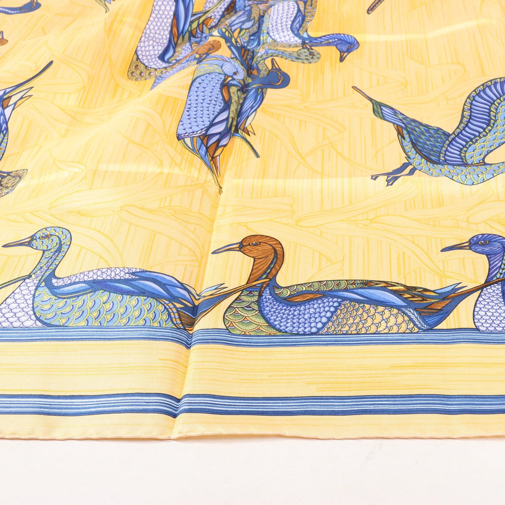 Hermès Carré 90 "La Mare aux Canards" Silk handkerchief in Yellow
