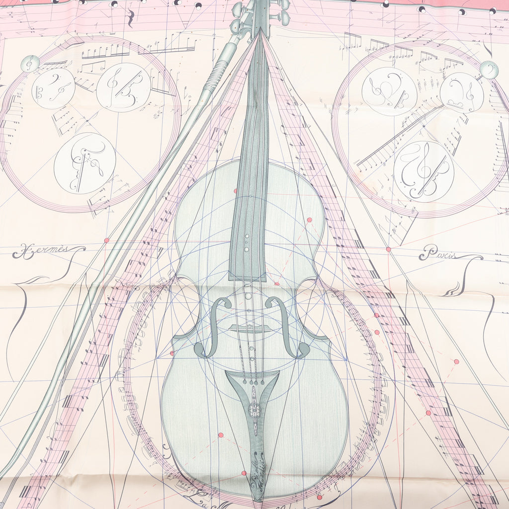 Hermès Carré 90 "La Musique Des Spheres" 100% Silk Scarf in Pink