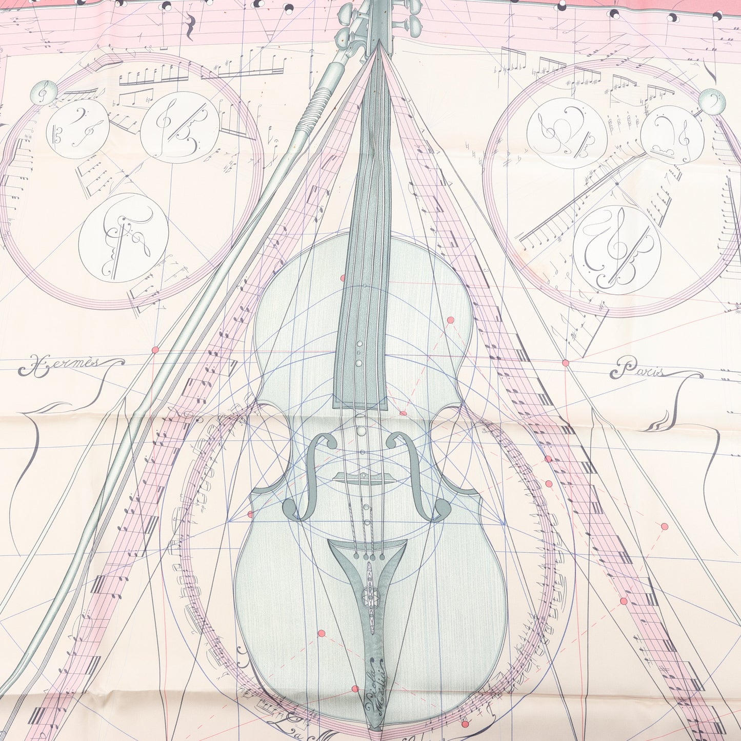 Hermès Carré 90 "La Musique Des Spheres" 100% Silk Scarf in Pink