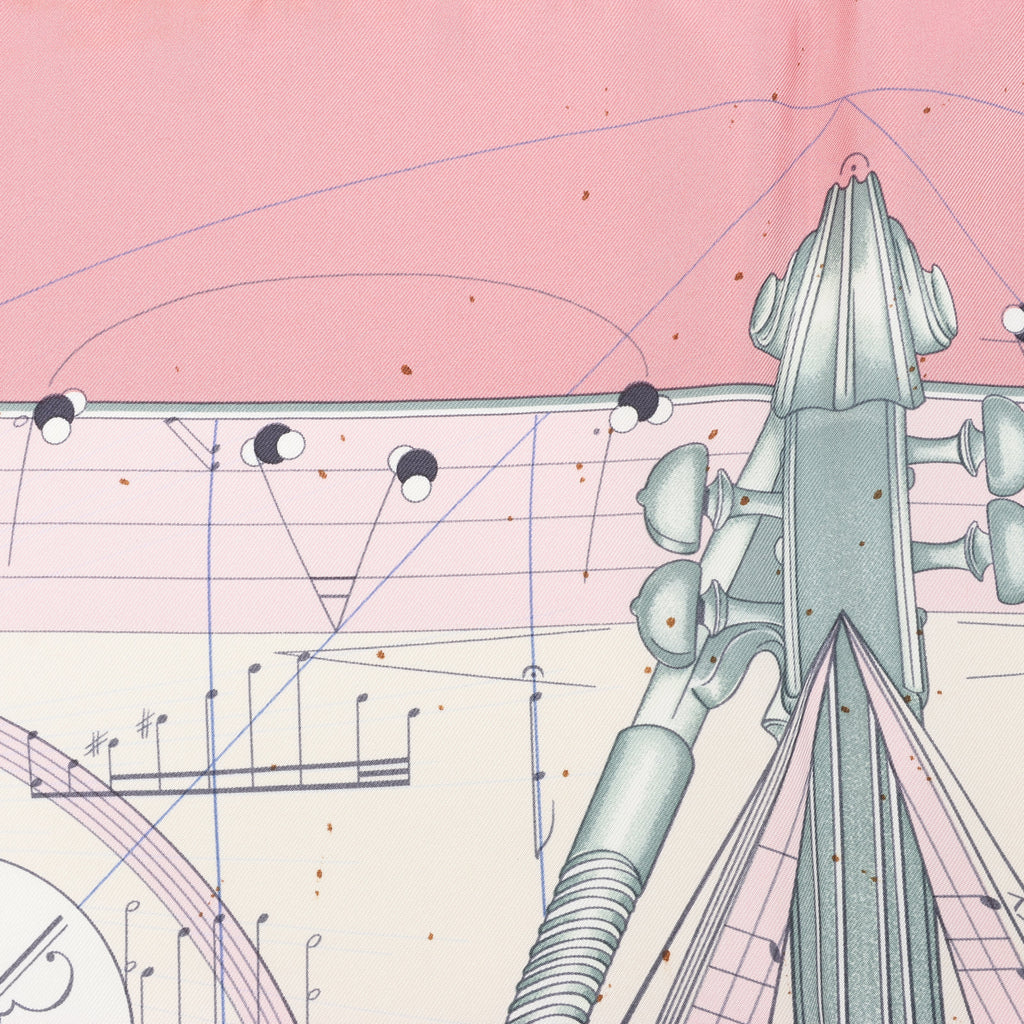 Hermès Carré 90 "La Musique Des Spheres" 100% Silk Scarf in Pink