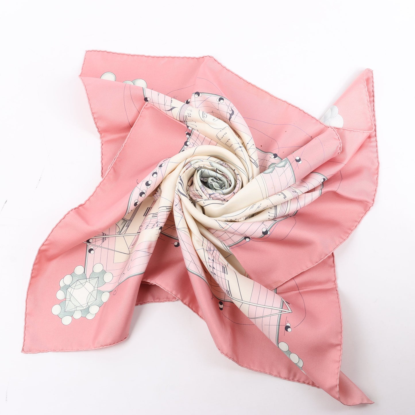 Hermès Carré 90 "La Musique Des Spheres" 100% Silk Scarf in Pink
