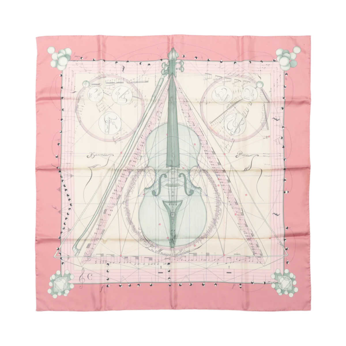 Hermès Carré 90 "La Musique Des Spheres" 100% Silk Scarf in Pink