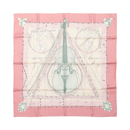 Hermès Carré 90 "La Musique Des Spheres" 100% Silk Scarf in Pink