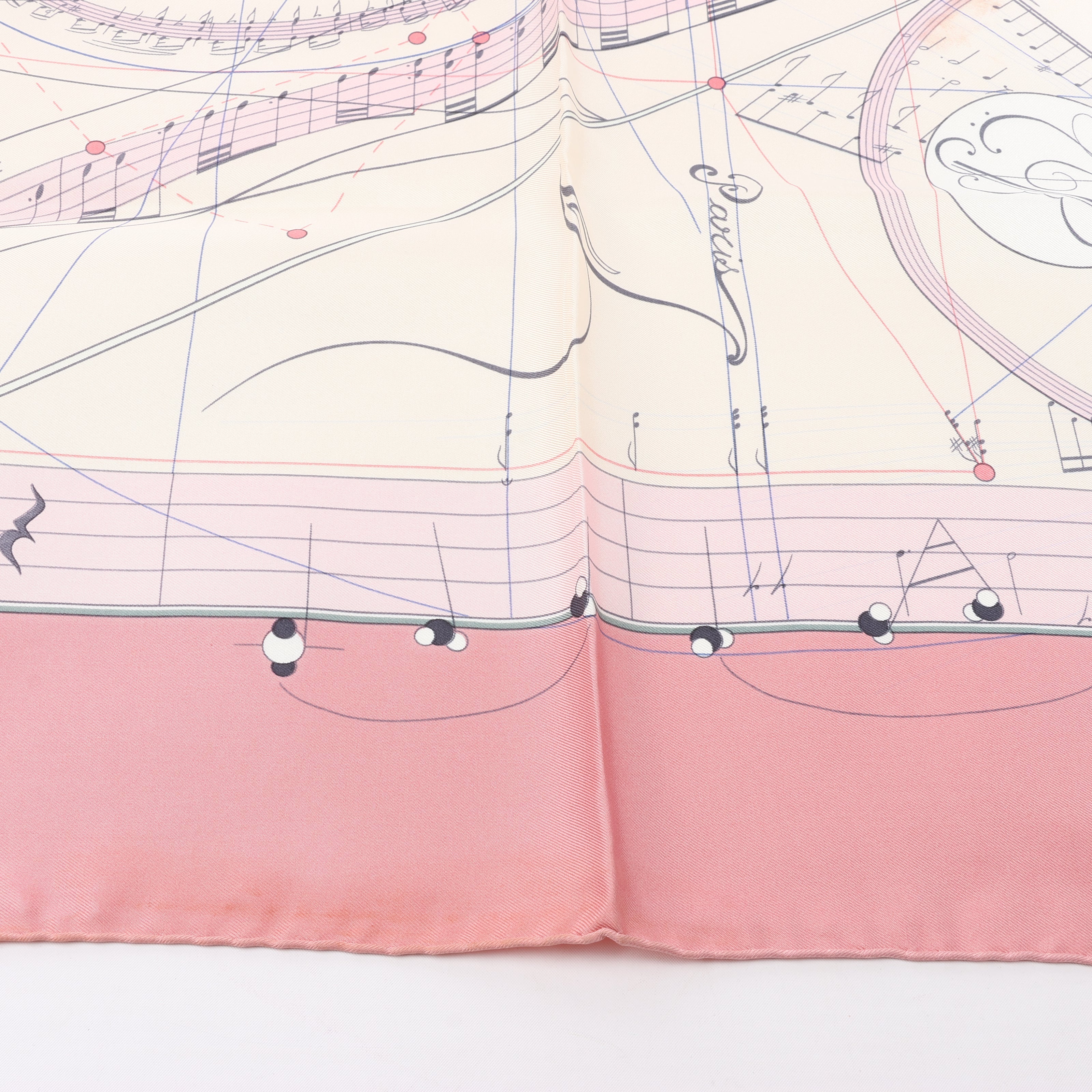 Hermès Carré 90 "La Musique Des Spheres" 100% Silk Scarf in Pink