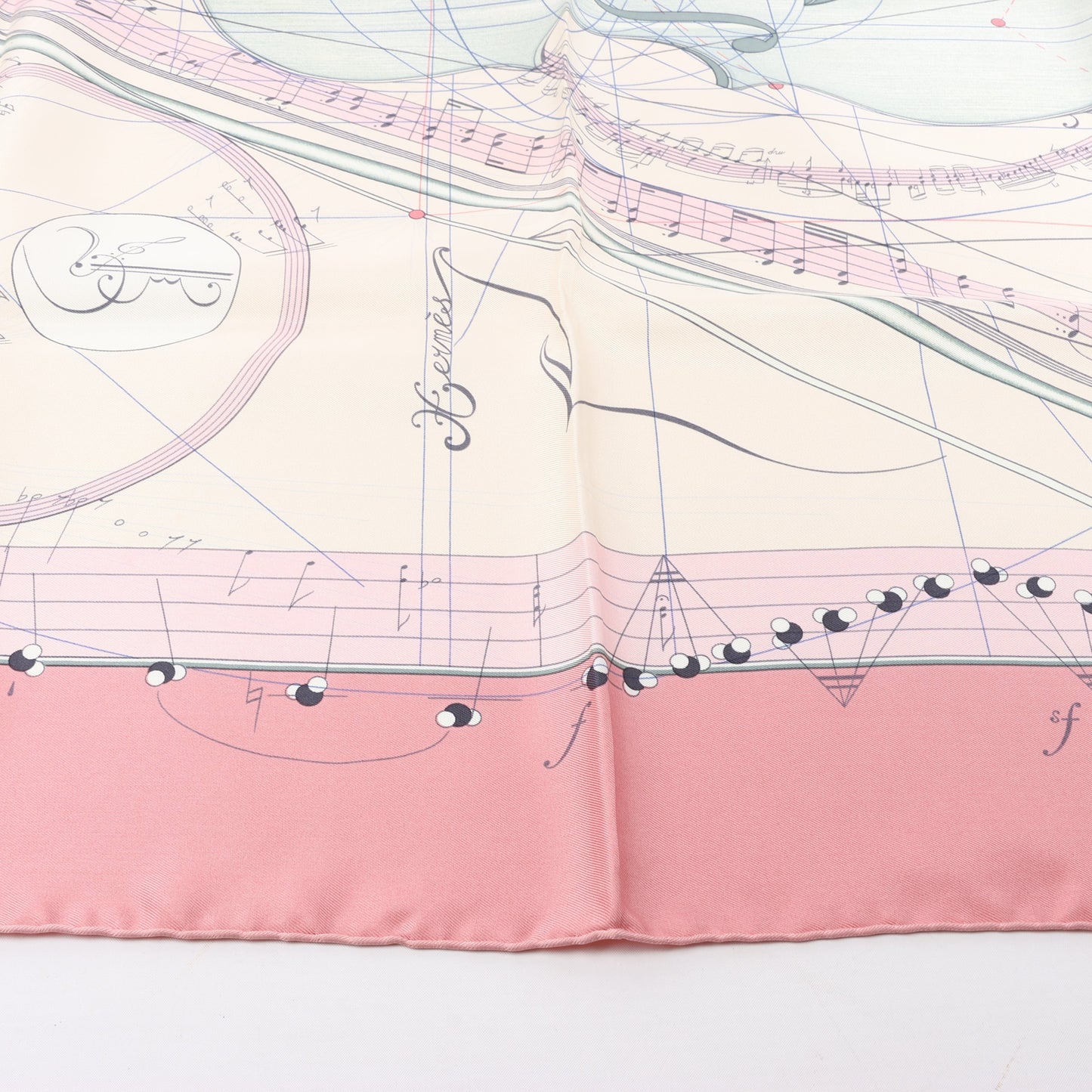 Hermès Carré 90 "La Musique Des Spheres" 100% Silk Scarf in Pink