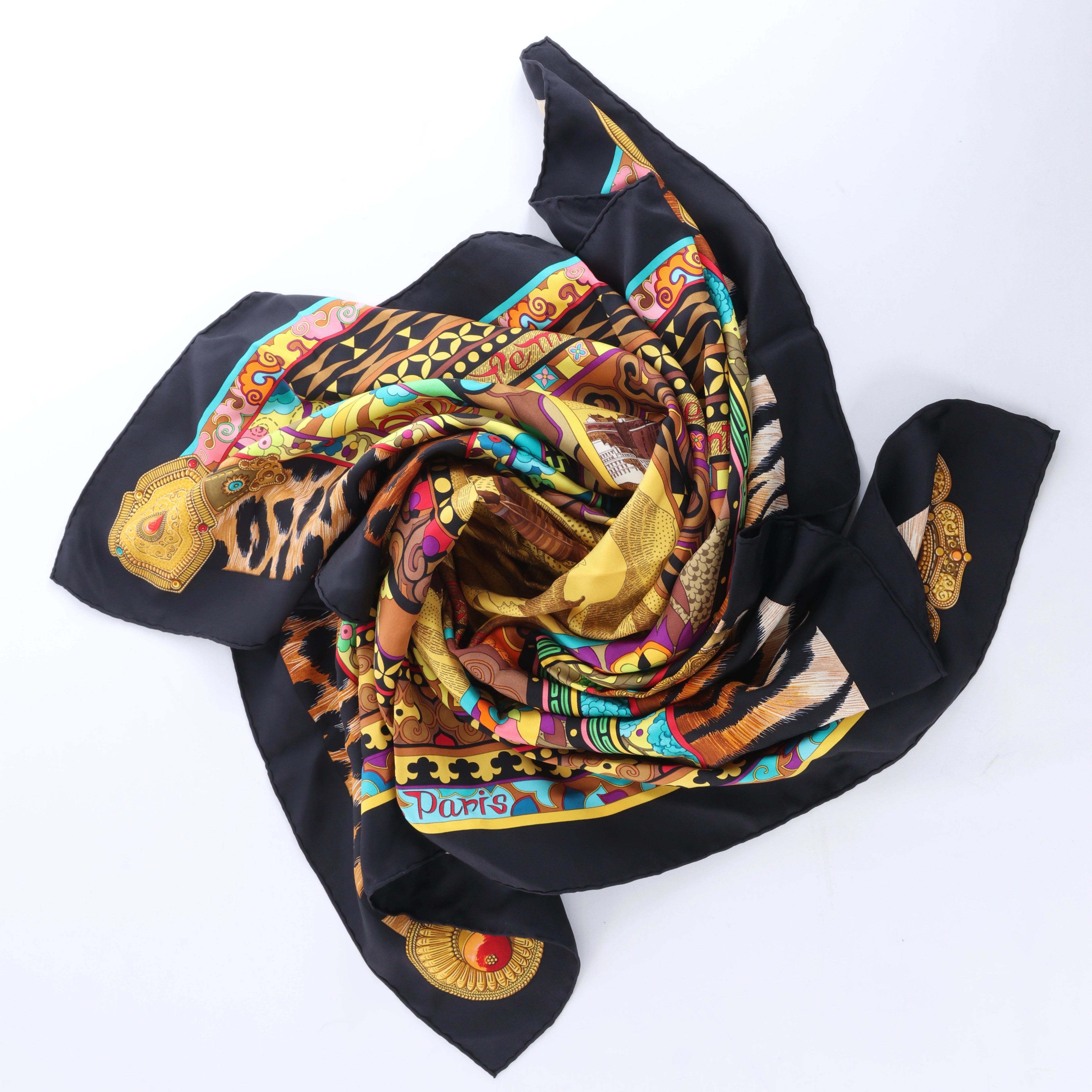 Hermès Carré 90 "La femme aux semelles de vent" Silk handkerchief in Brown x Black