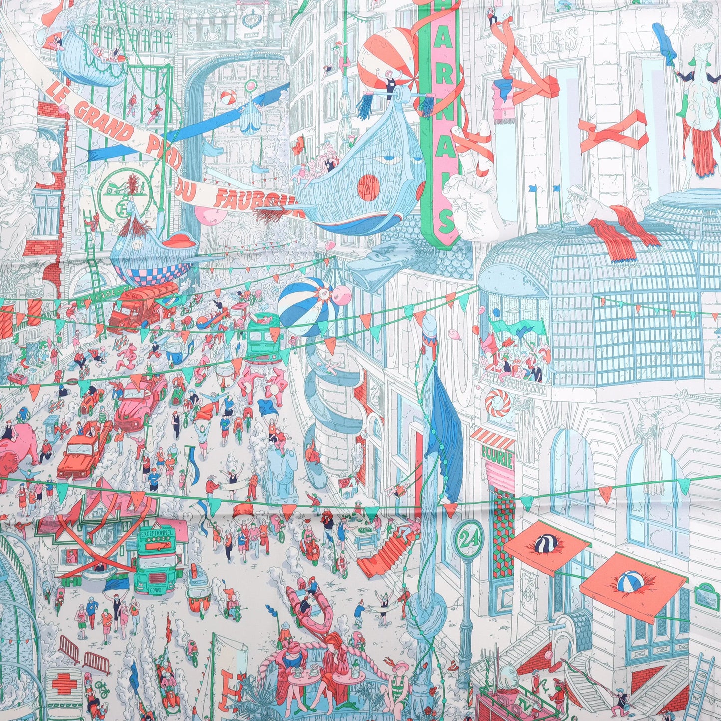 Hermès Carré 90 "Le Grand Prix du Faubourg" Mouchoir en soie en Bleu