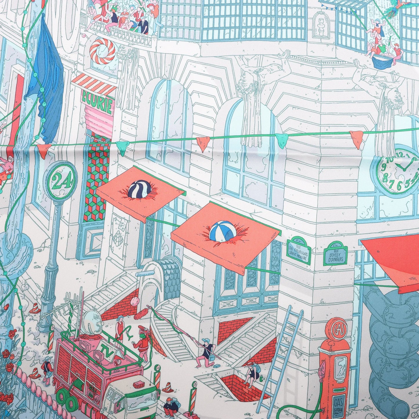 Hermès Carré 90 "Le Grand Prix du Faubourg" Mouchoir en soie en Bleu