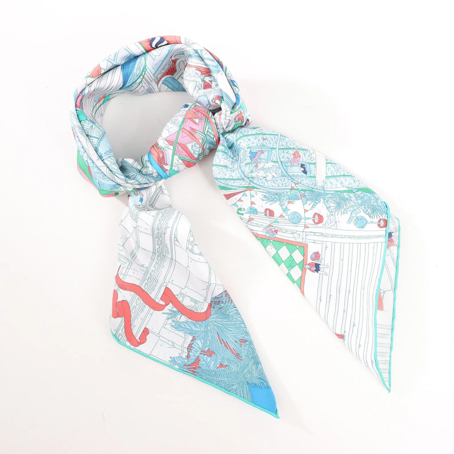 Hermès Carré 90 "Le Grand Prix du Faubourg" Mouchoir en soie en Bleu