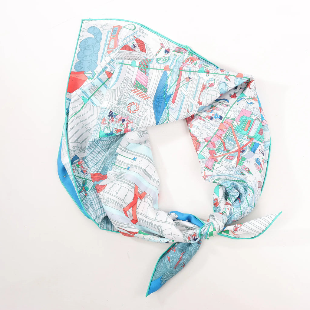 Hermès Carré 90 "Le Grand Prix du Faubourg" Silk handkerchief in Blue