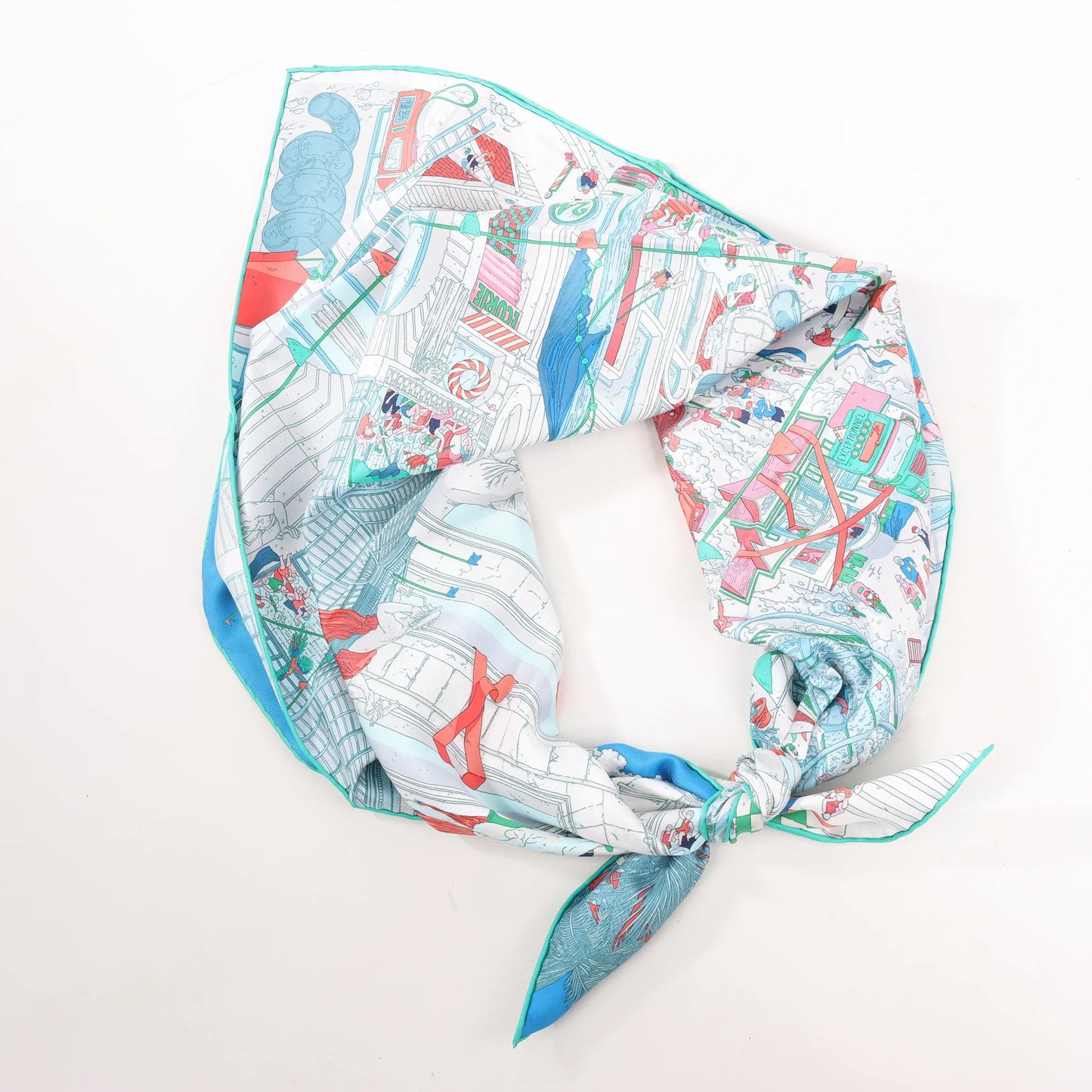 Hermès Carré 90 "Le Grand Prix du Faubourg" Mouchoir en soie en Bleu