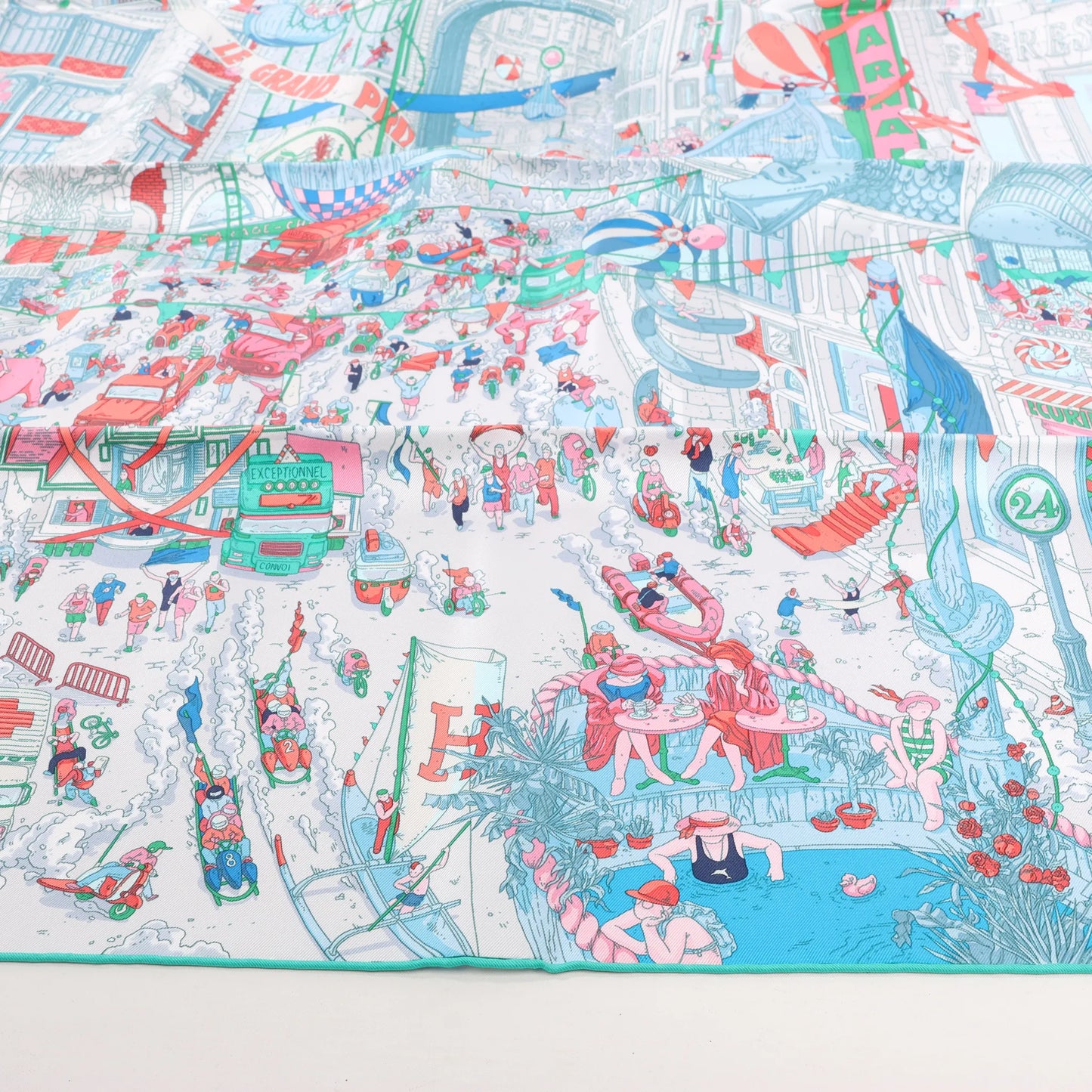 Hermès Carré 90 "Le Grand Prix du Faubourg" Mouchoir en soie en Bleu