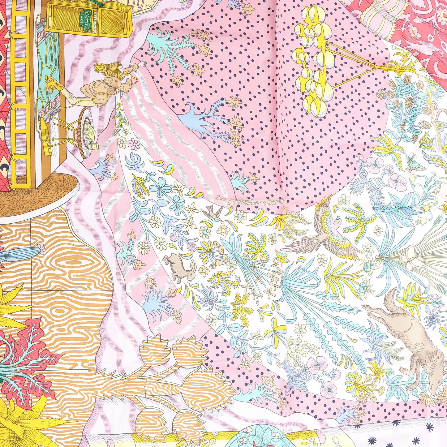 Hermès Carré 90 "Le Premier Chant" Silk handkerchief in Pink