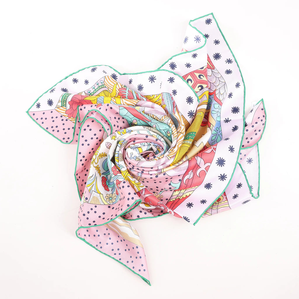 Hermès Carré 90 "Le Premier Chant" Silk handkerchief in Pink