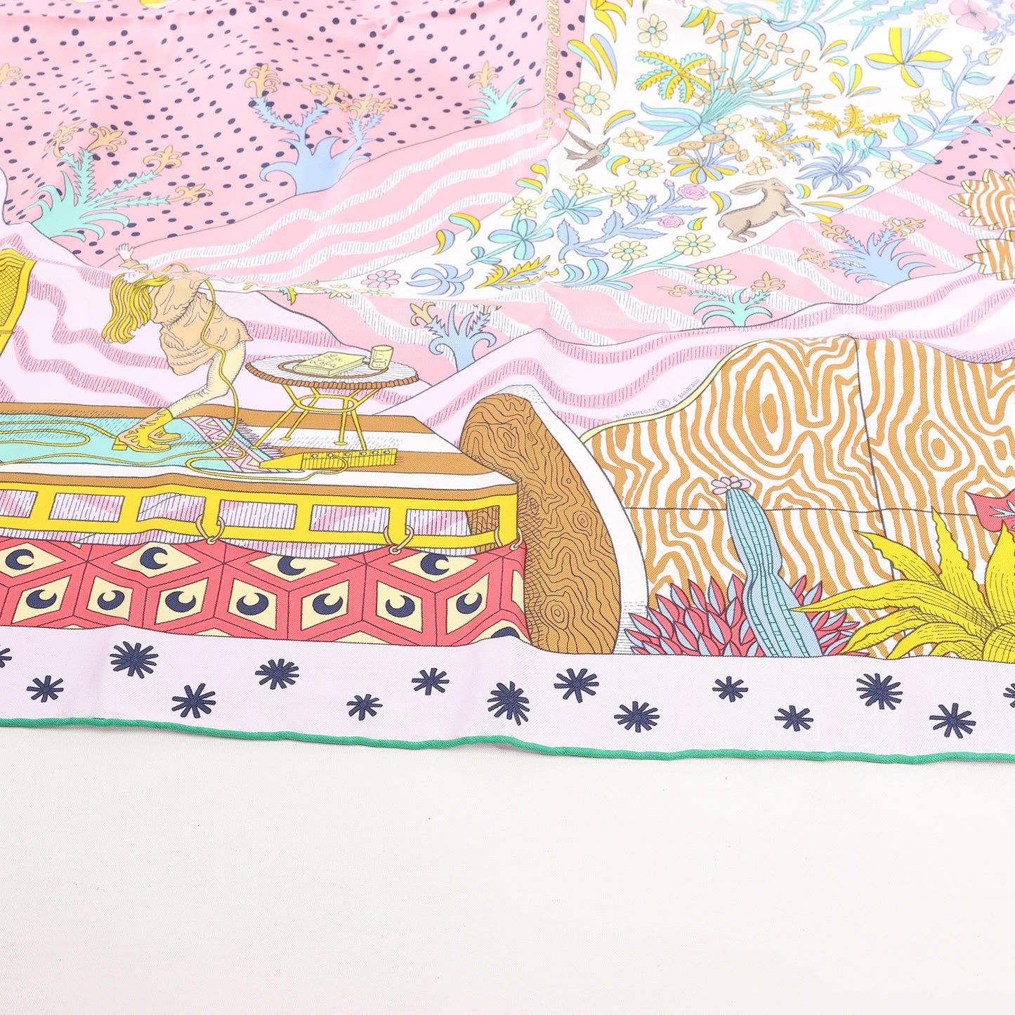 Hermès Carré 90 "Le Premier Chant" Silk handkerchief in Pink