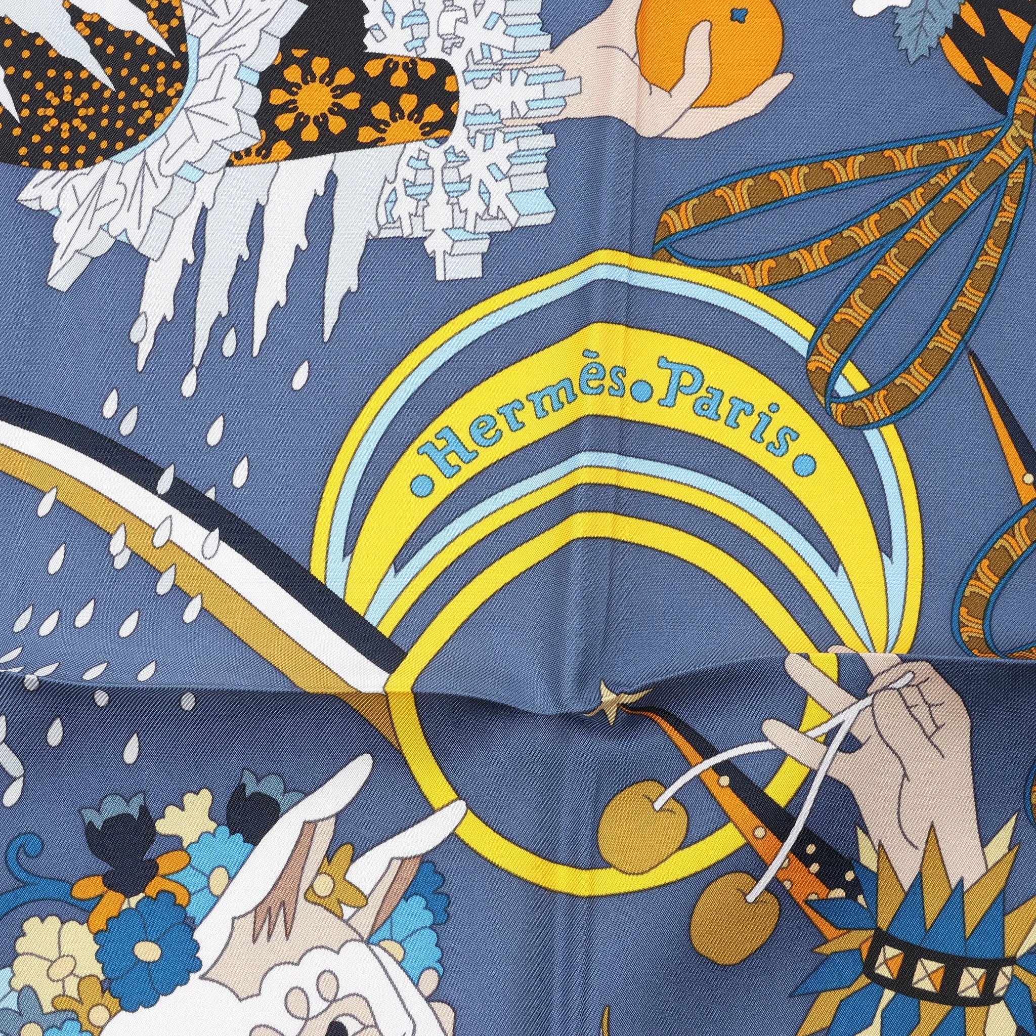 Hermès Carré 90 "Le Sacre des Saisons" Silk handkerchief in Gray
