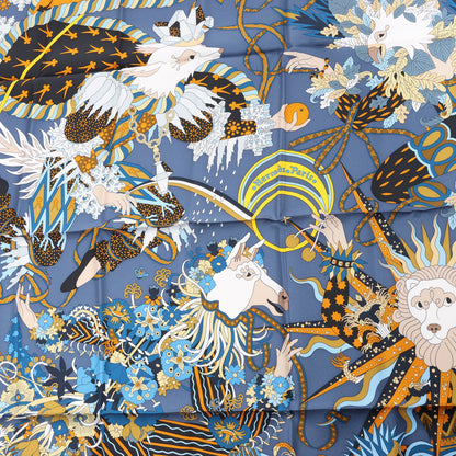 Hermès Carré 90 "Le Sacre des Saisons" Silk handkerchief in Gray