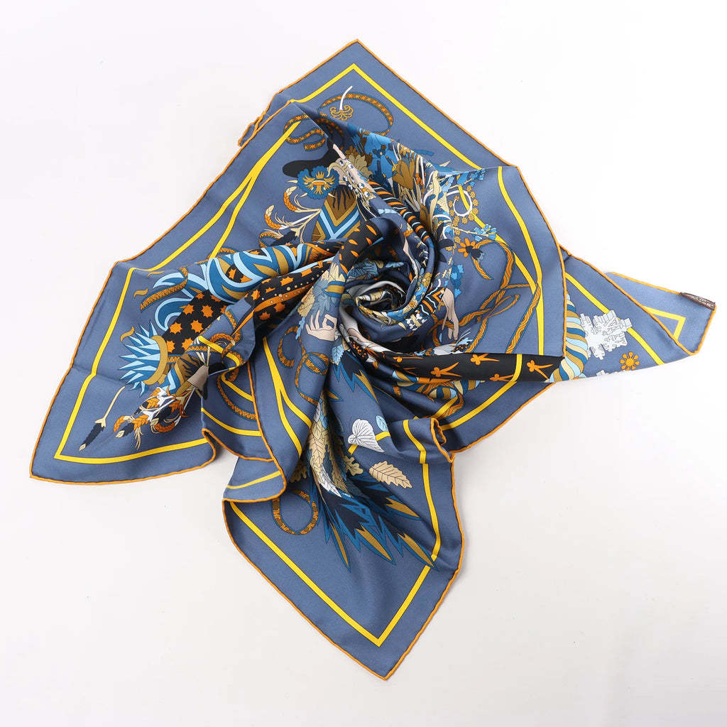 Hermès Carré 90 "Le Sacre des Saisons" Silk handkerchief in Gray
