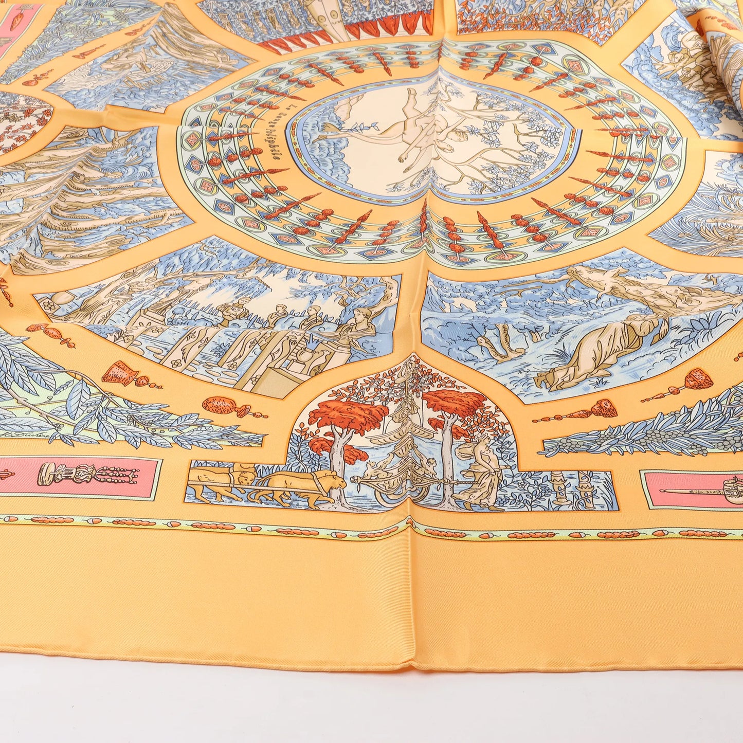 Hermès Carré 90 "Le Songe de Poliphile" Silk handkerchief in Orange