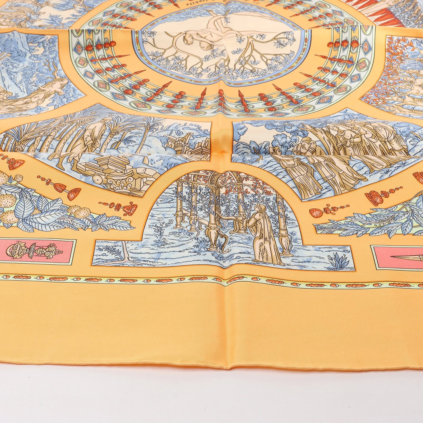 Hermès Carré 90 "Le Songe de Poliphile" Silk handkerchief in Orange