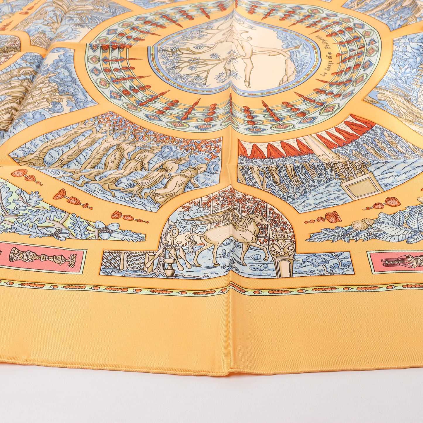 Hermès Carré 90 "Le Songe de Poliphile" Silk handkerchief in Orange