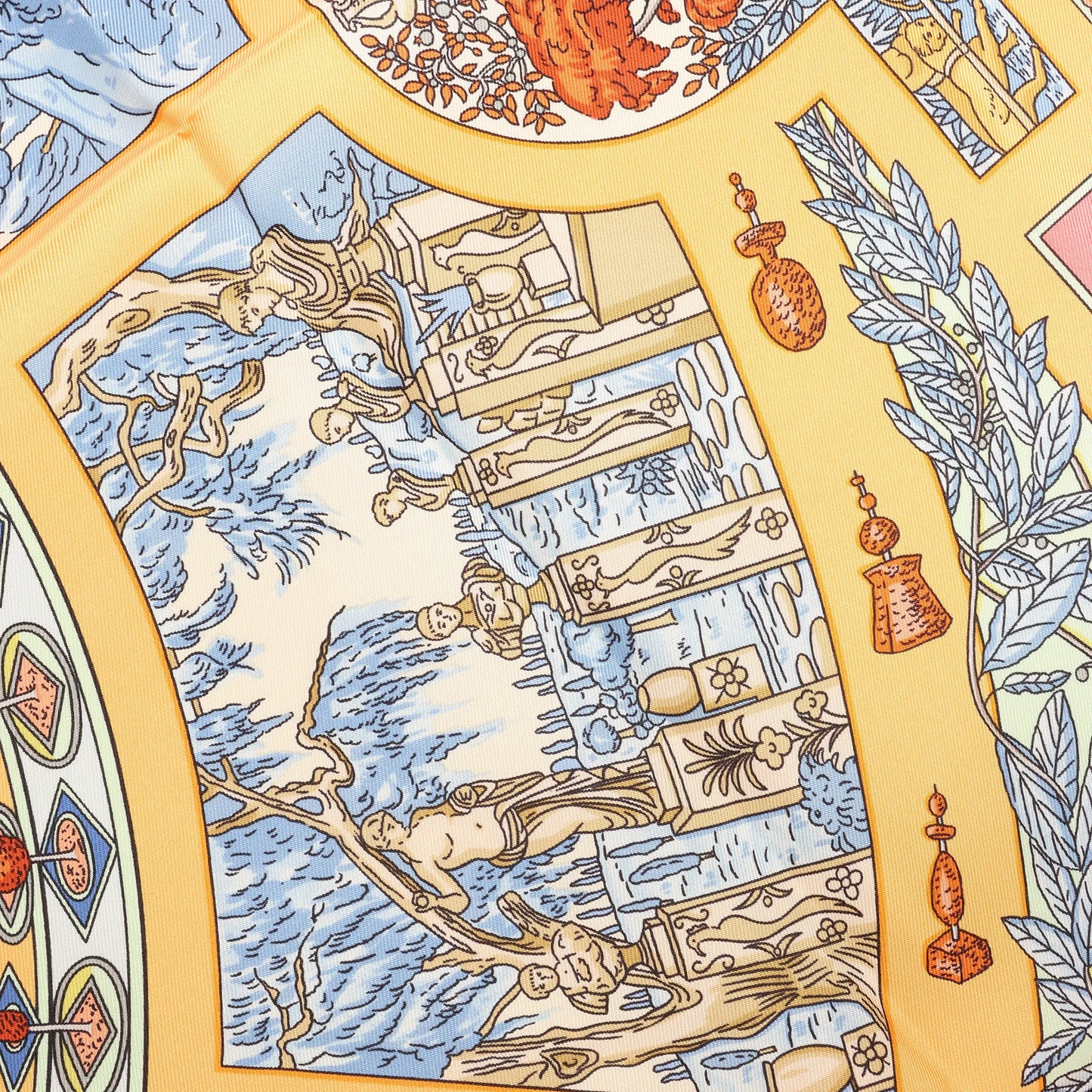 Hermès Carré 90 "Le Songe de Poliphile" Silk handkerchief in Orange