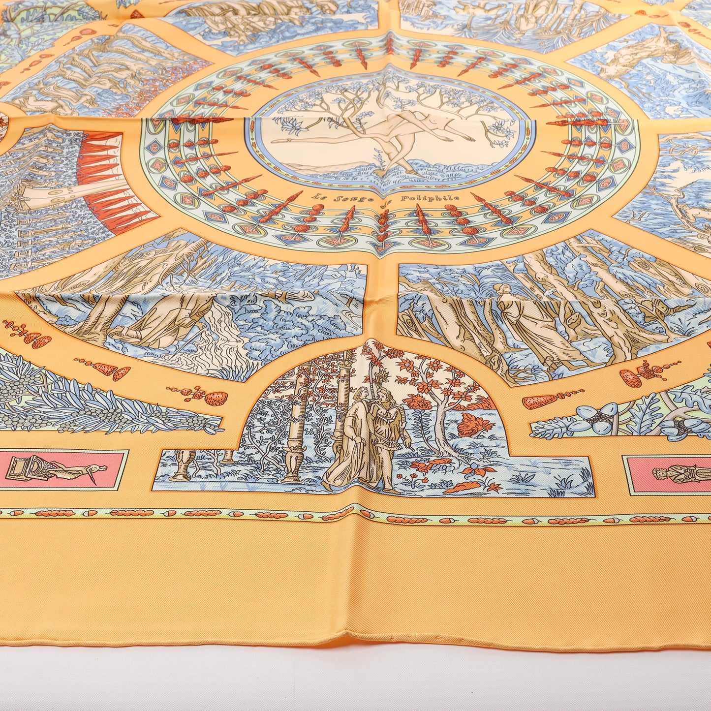 Hermès Carré 90 "Le Songe de Poliphile" Silk handkerchief in Orange