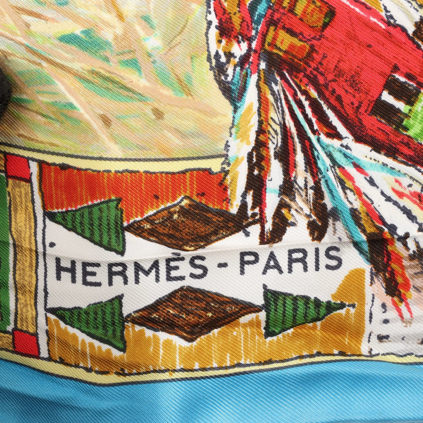 Hermès Carré 90 „Les Cheyennes“ Seidentaschentuch in Beige x Blau