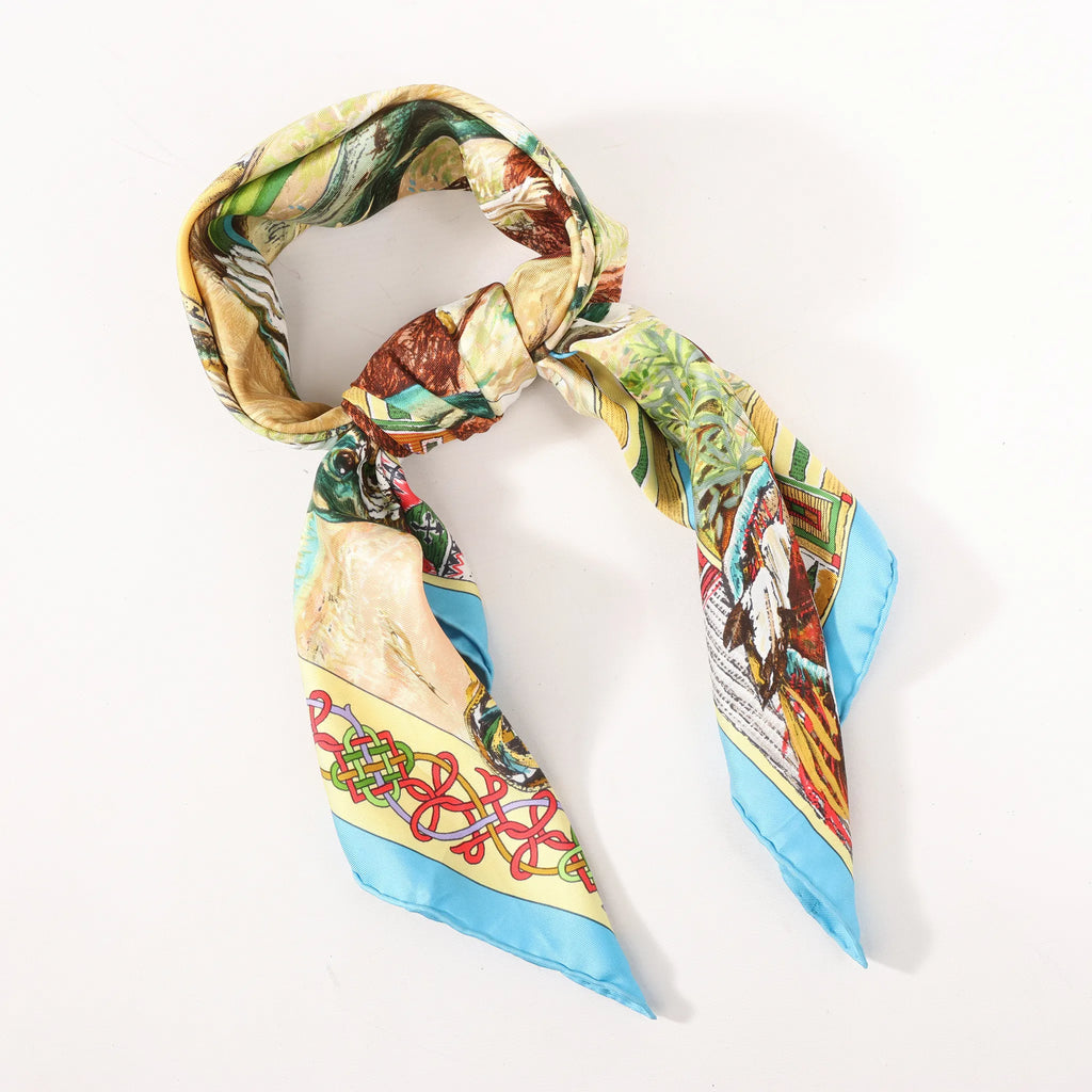 Hermès Carré 90 "Les Cheyennes" Silk handkerchief in Beige x Blue