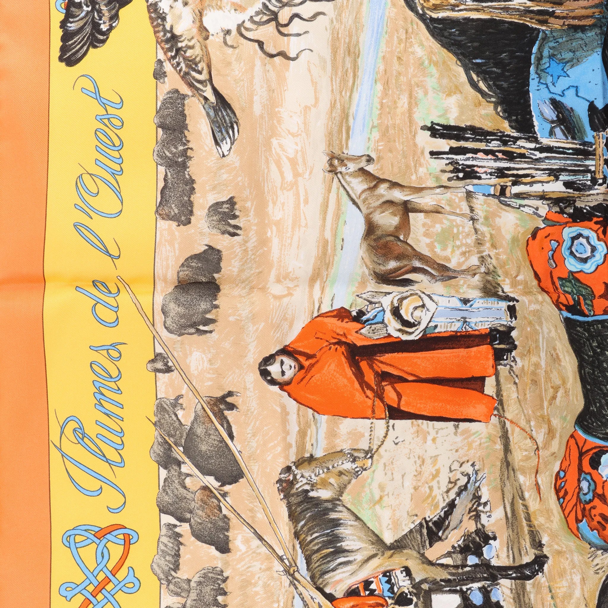 Hermès Carré 90 "Les Cheyennes" Silk handkerchief in Orange