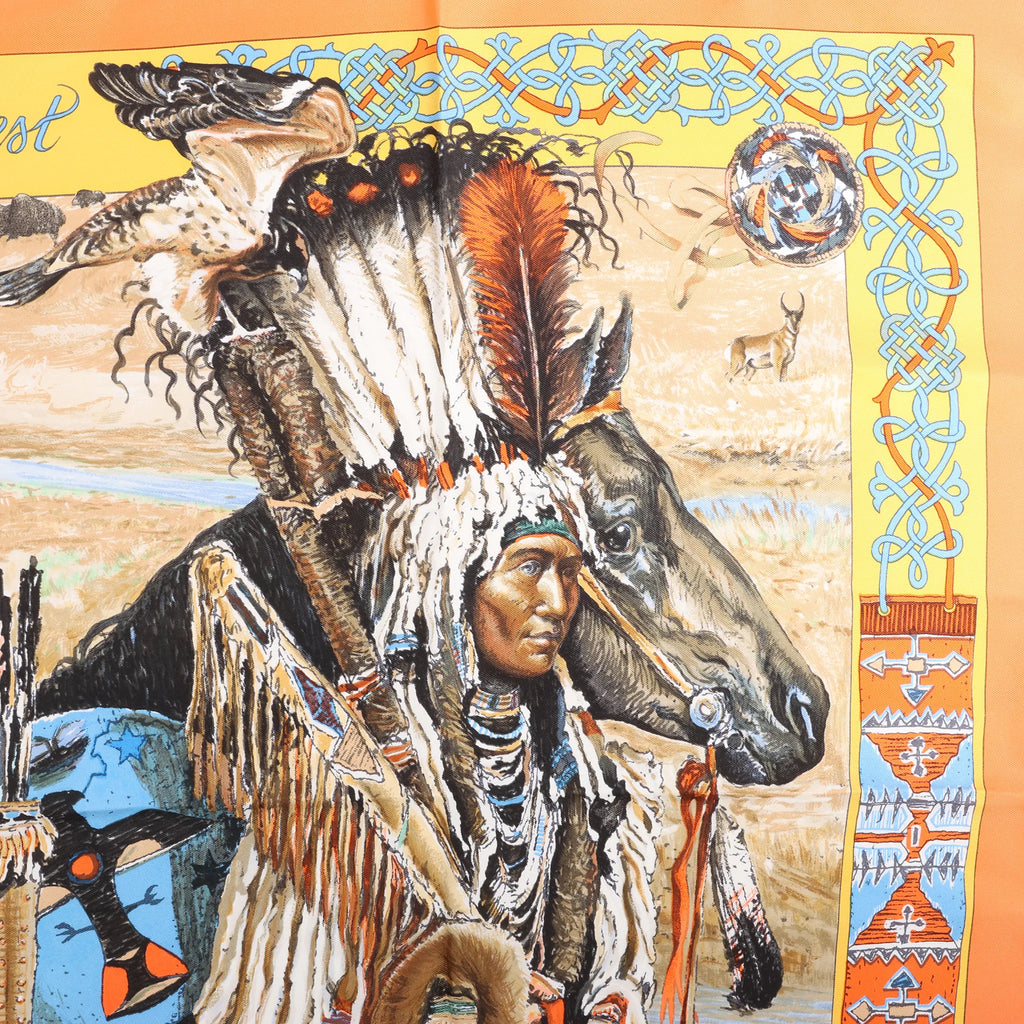 Hermès Carré 90 "Les Cheyennes" Silk handkerchief in Orange