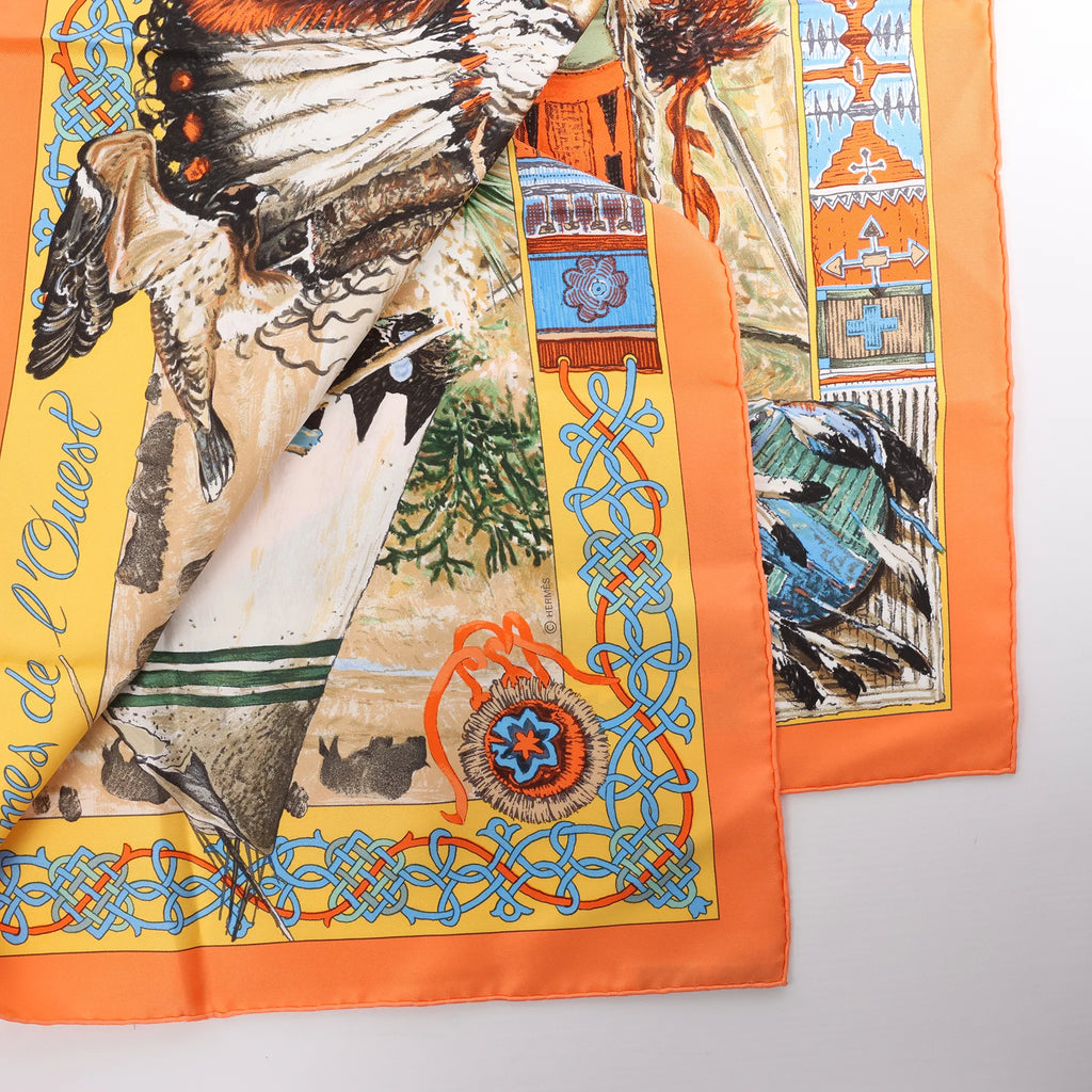 Hermès Carré 90 "Les Cheyennes" Silk handkerchief in Orange