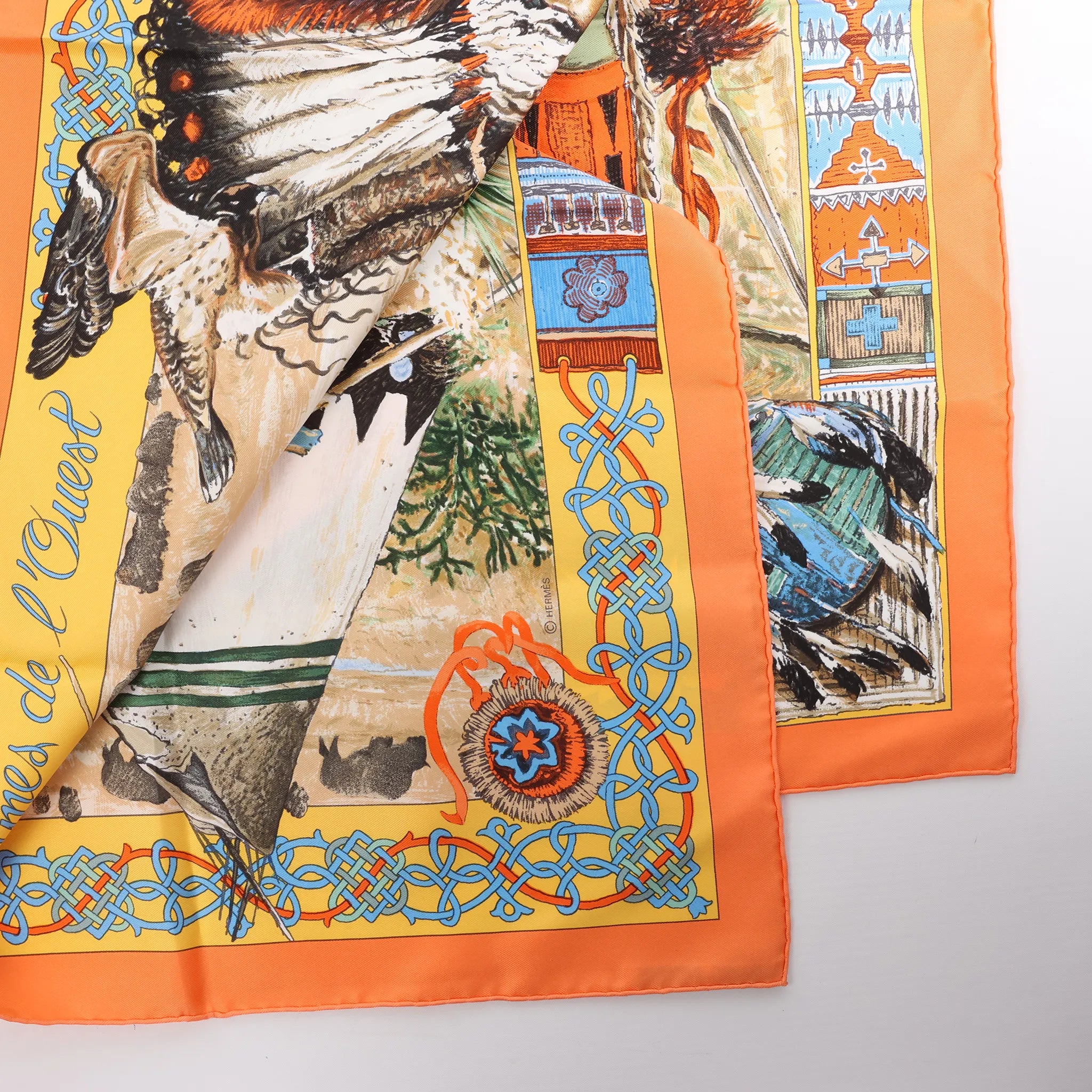 Hermès Carré 90 "Les Cheyennes" Silk handkerchief in Orange
