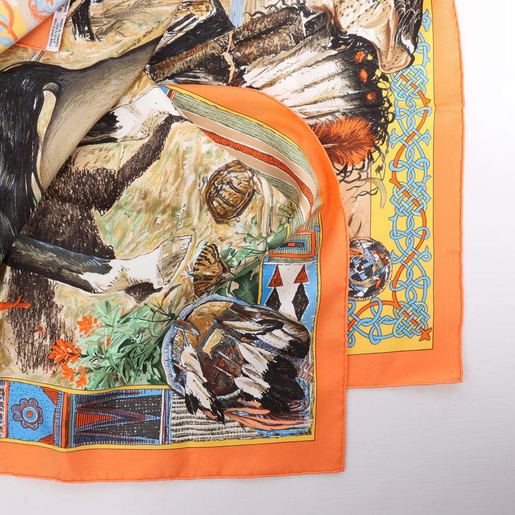 Hermès Carré 90 "Les Cheyennes" Silk handkerchief in Orange