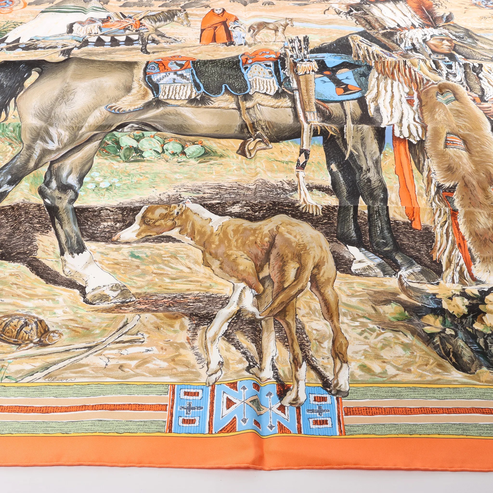 Hermès Carré 90 "Les Cheyennes" Silk handkerchief in Orange