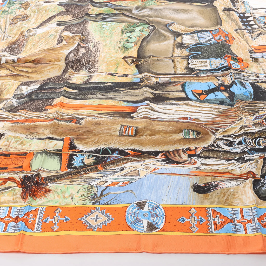 Hermès Carré 90 "Les Cheyennes" Silk handkerchief in Orange
