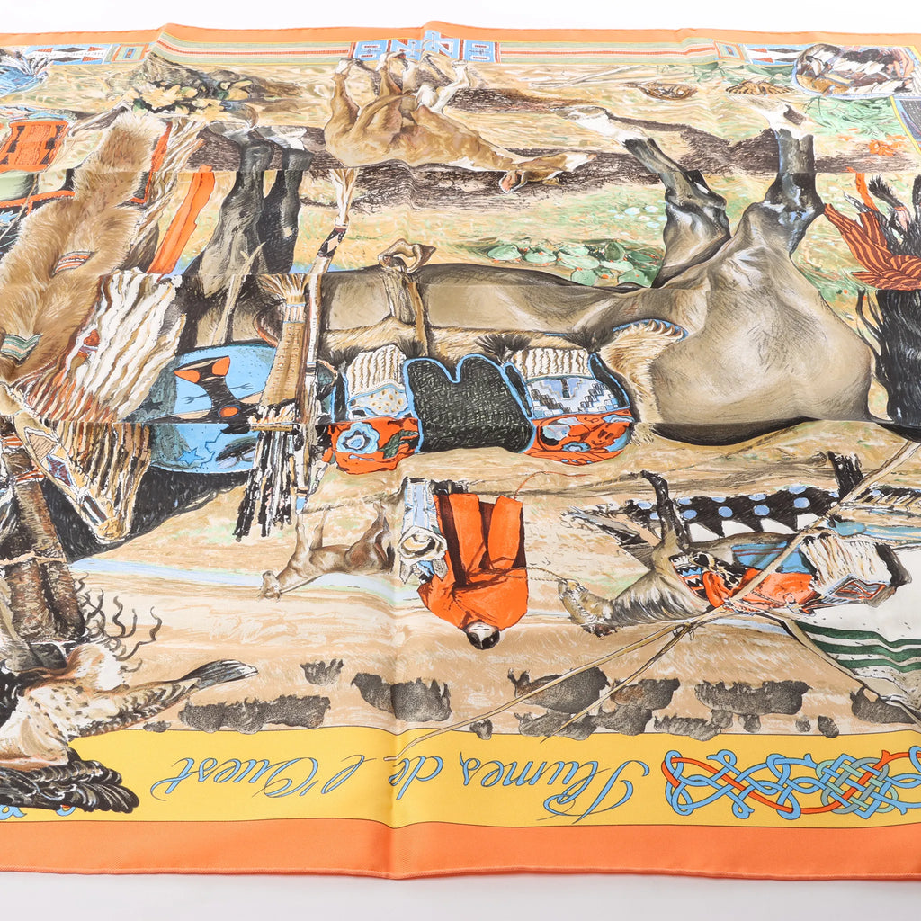 Hermès Carré 90 "Les Cheyennes" Silk handkerchief in Orange