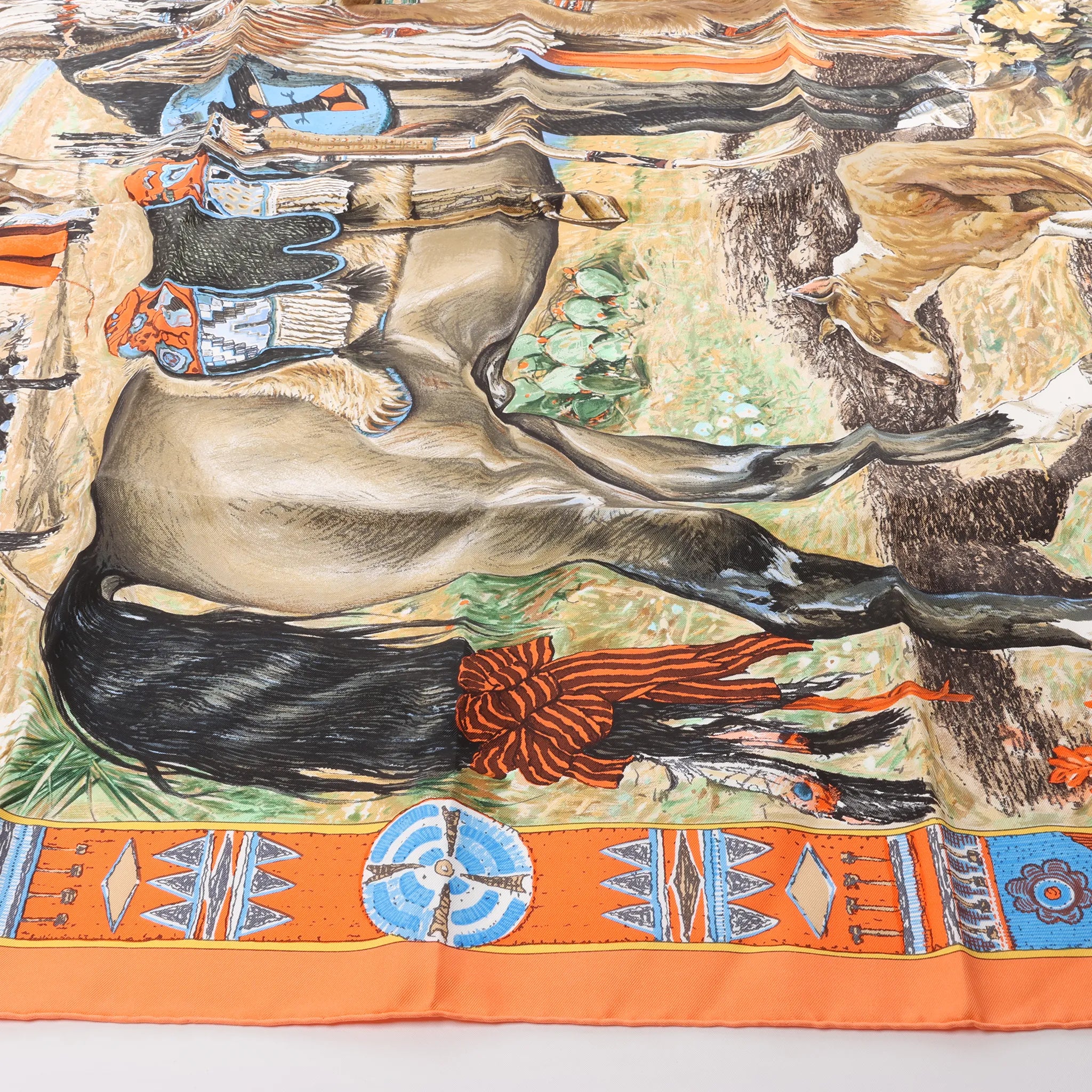 Hermès Carré 90 "Les Cheyennes" Silk handkerchief in Orange
