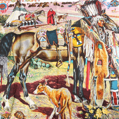 Hermès Carré 90 "Les Cheyennes" Silk handkerchief in Red