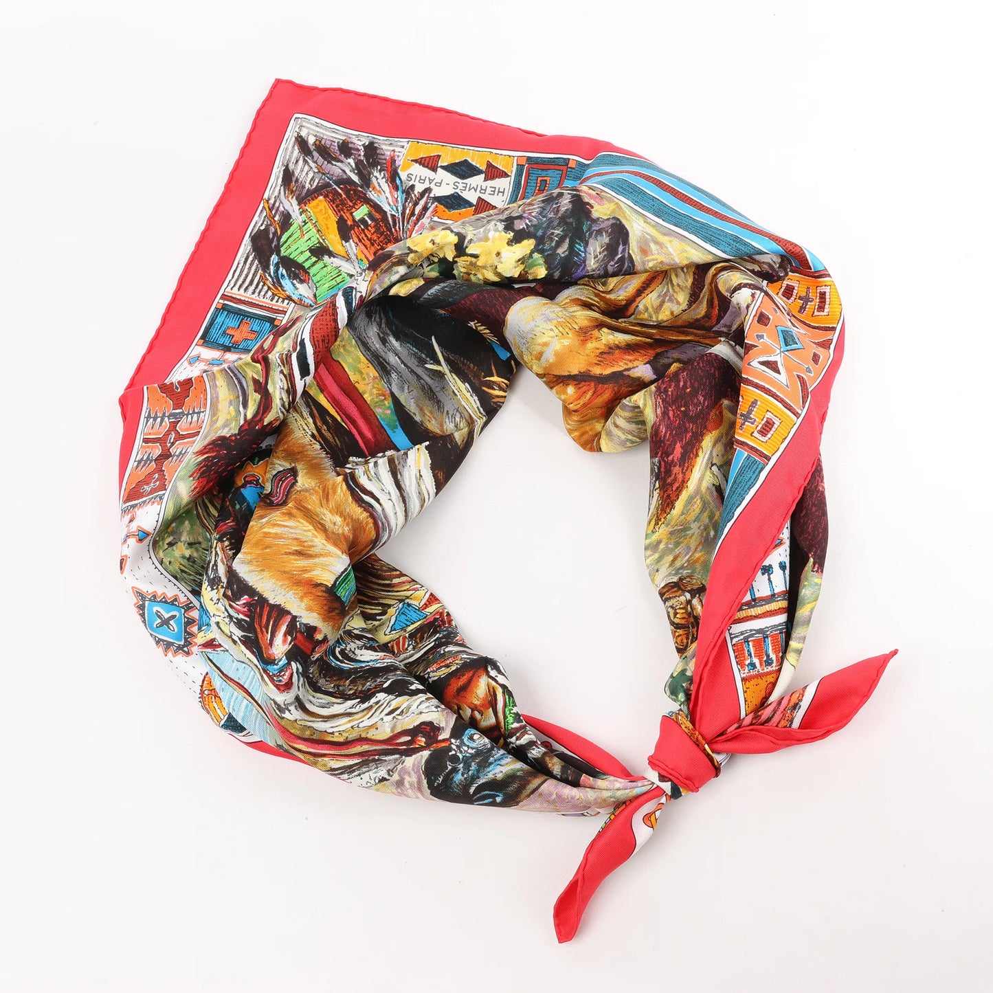 Hermès Carré 90 "Les Cheyennes" Silk handkerchief in Red