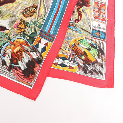 Hermès Carré 90 "Les Cheyennes" Silk handkerchief in Red