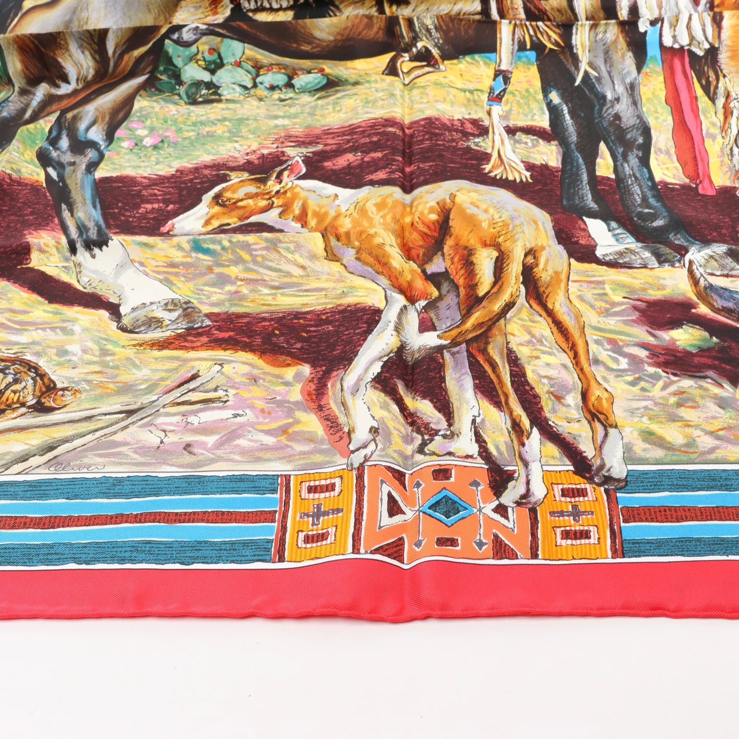 Hermès Carré 90 "Les Cheyennes" Silk handkerchief in Red