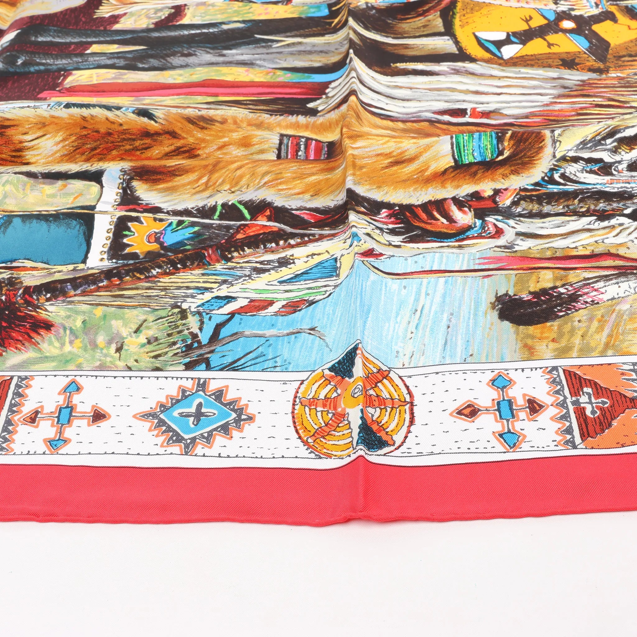 Hermès Carré 90 "Les Cheyennes" Silk handkerchief in Red