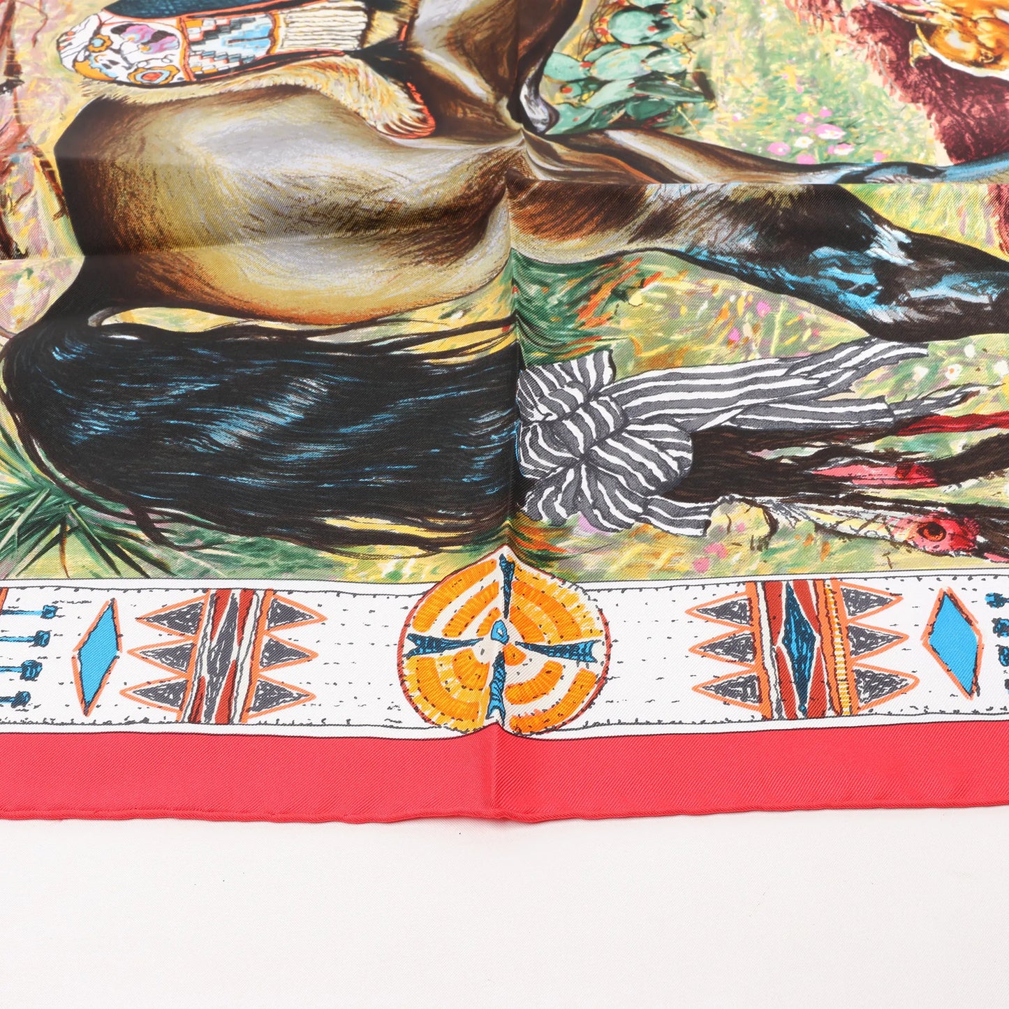 Hermès Carré 90 "Les Cheyennes" Silk handkerchief in Red