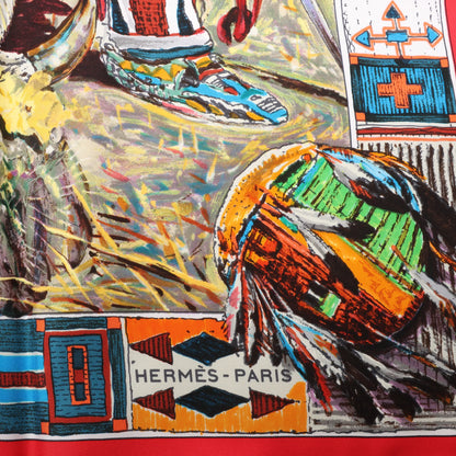 Hermès Carré 90 "Les Cheyennes" Silk handkerchief in Red