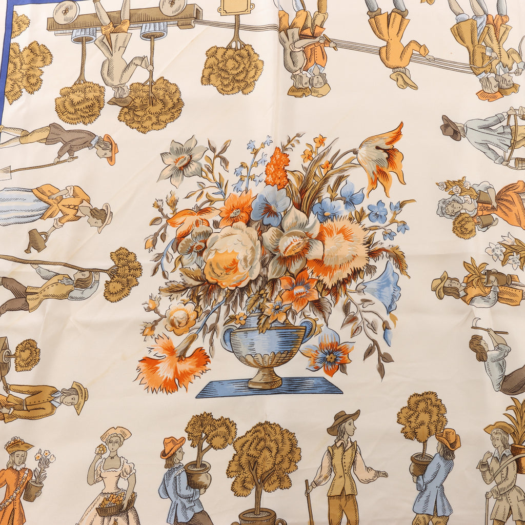 Hermès Carré 90 "Les Jardiniers du Roy" Silk handkerchief in Blue
